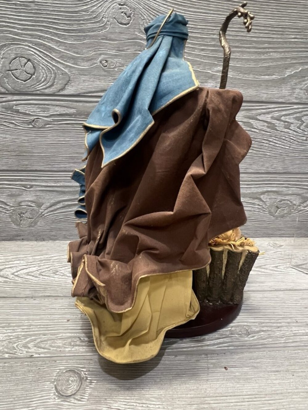 Nativity Set Paper Mache Jesus Mary Joseph 13” Wooden Base Vintage Christmas - Picture 7 of 9